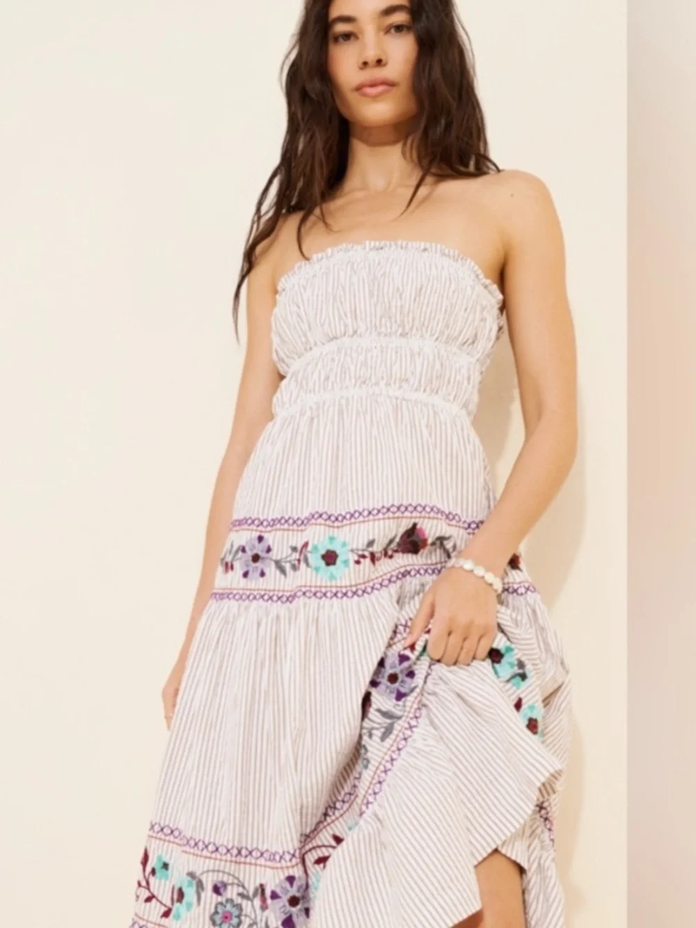 Free People Kalani Striped Cotton Midi Dress in the Ivory Stripe Combo
